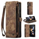 CASEME For Samsung Galaxy Z Fold4 Case 2-in-1 Detachable Magnetic Zipper Wallet Vegan Leather Flip Cover