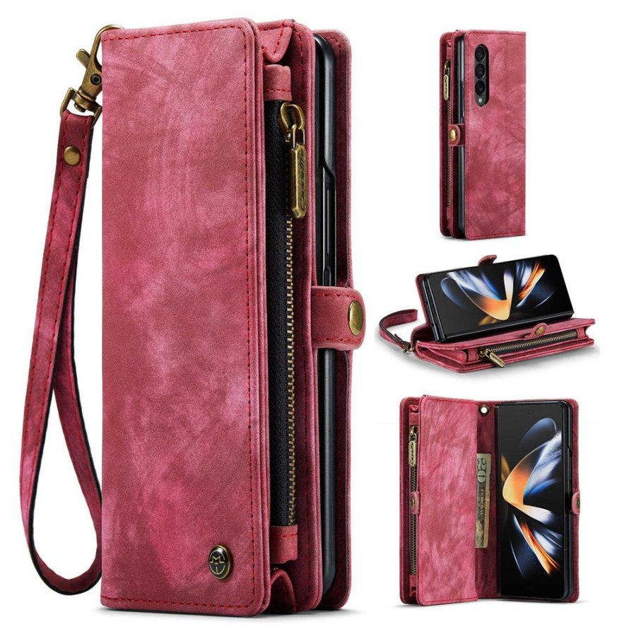 660114804D-1 CASEME For Samsung Galaxy Z Fold4 Case 2-in-1 Detachable Magnetic Zipper Wallet Vegan Leather Flip Cover
