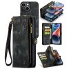 CASEME For iPhone 14 Plus Case 2-in-1 Detachable Magnetic Zipper Wallet Vegan Leather Flip Cover