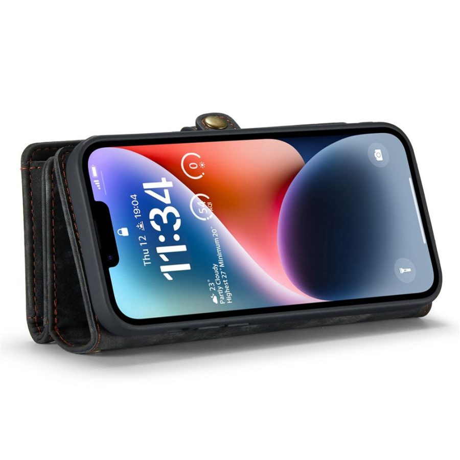 CASEME For iPhone 14 Plus Case 2-in-1 Detachable Magnetic Zipper Wallet Vegan Leather Flip Cover