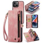 CASEME For iPhone 14 Plus Case 2-in-1 Detachable Magnetic Zipper Wallet Vegan Leather Flip Cover
