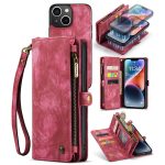 CASEME For iPhone 14 Plus Case 2-in-1 Detachable Magnetic Zipper Wallet Vegan Leather Flip Cover