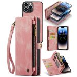 CASEME For iPhone 14 Pro Max Case 2-in-1 Detachable Magnetic Zipper Wallet Vegan Leather Flip Cover