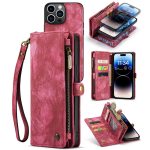 CASEME For iPhone 14 Pro Max Case 2-in-1 Detachable Magnetic Zipper Wallet Vegan Leather Flip Cover