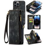 CASEME For iPhone 14 Pro Max Case 2-in-1 Detachable Magnetic Zipper Wallet Vegan Leather Flip Cover