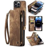 CASEME For iPhone 14 Pro Case 2-in-1 Detachable Magnetic Zipper Wallet Vegan Leather Flip Cover