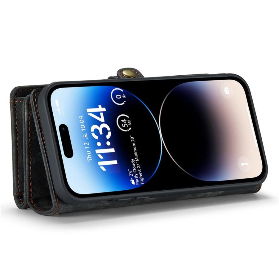 660114813E-3 CASEME For iPhone 14 Pro Case 2-in-1 Detachable Magnetic Zipper Wallet Vegan Leather Flip Cover