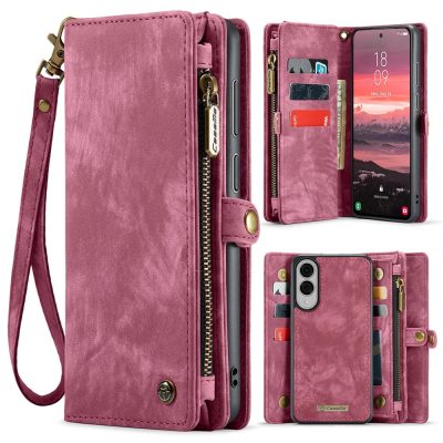 6601149632A-1 CASEME For Samsung Galaxy S25 Edge Case 2-in-1 Detachable Magnetic Zipper Wallet Vegan Leather Flip Cover