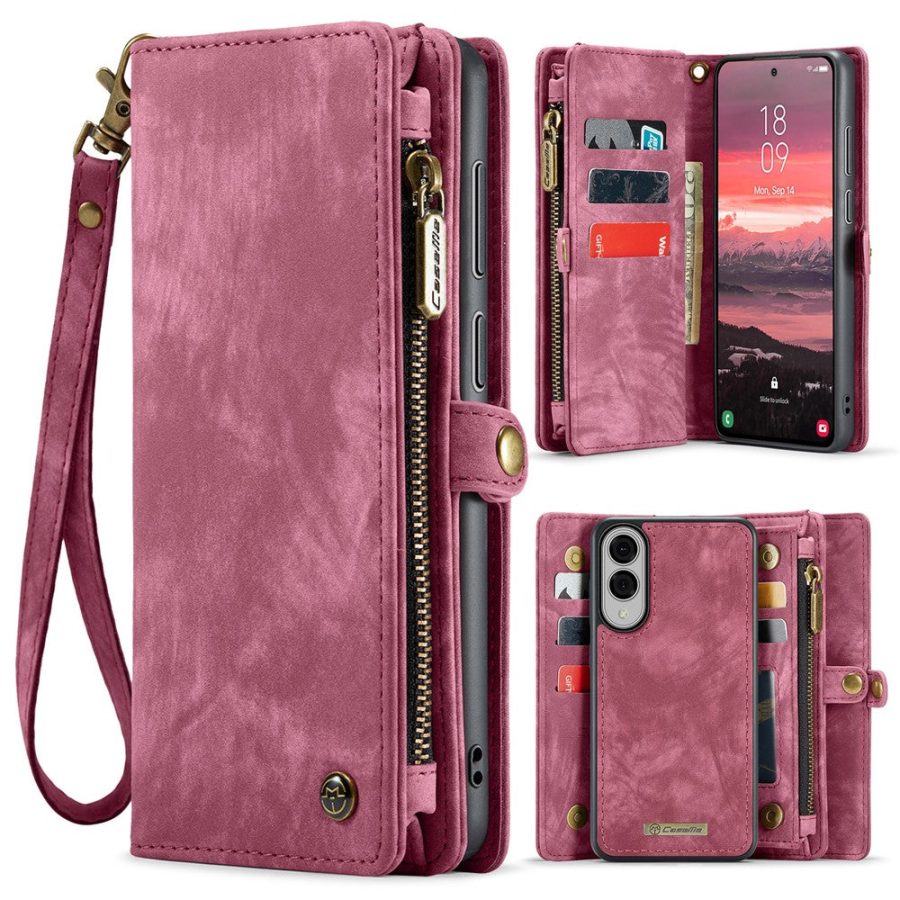 6601149632A-1 CASEME For Samsung Galaxy S25 Edge Case 2-in-1 Detachable Magnetic Zipper Wallet Vegan Leather Flip Cover