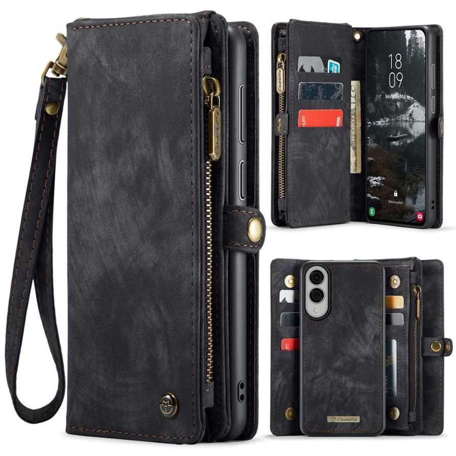 6601149632B-1 CASEME For Samsung Galaxy S25 Edge Case 2-in-1 Detachable Magnetic Zipper Wallet Vegan Leather Flip Cover