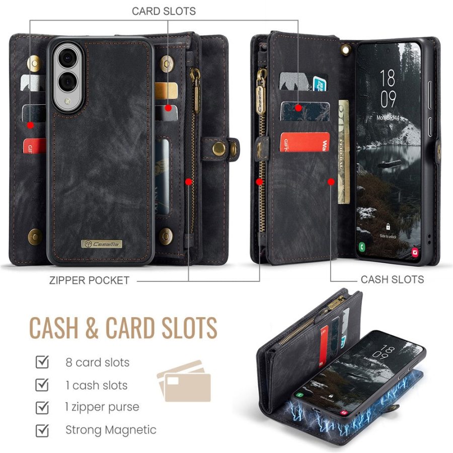 6601149632B-3 CASEME For Samsung Galaxy S25 Edge Case 2-in-1 Detachable Magnetic Zipper Wallet Vegan Leather Flip Cover
