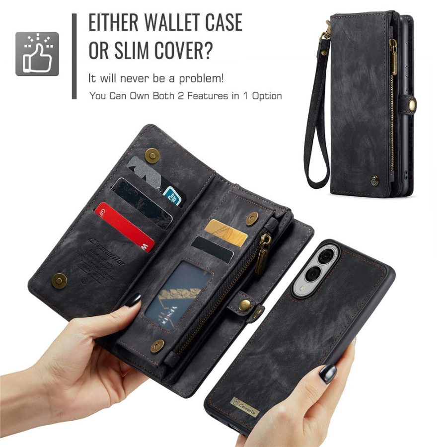 6601149632B-6 CASEME For Samsung Galaxy S25 Edge Case 2-in-1 Detachable Magnetic Zipper Wallet Vegan Leather Flip Cover