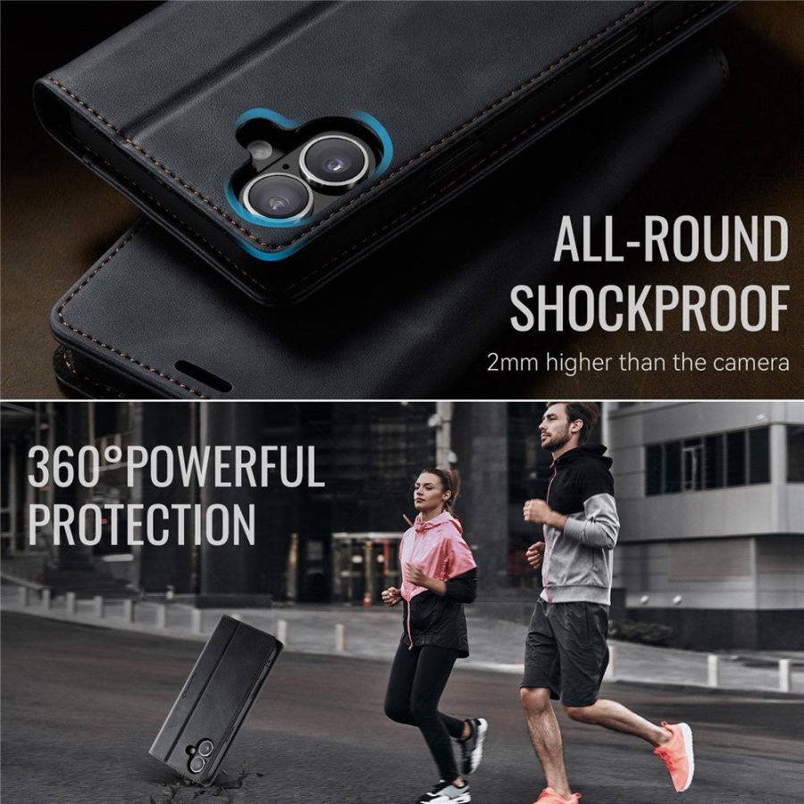 CASEME For iPhone 16 Plus Case RFID Blocking Wallet Calf Texture Vegan Leather Flip Cover