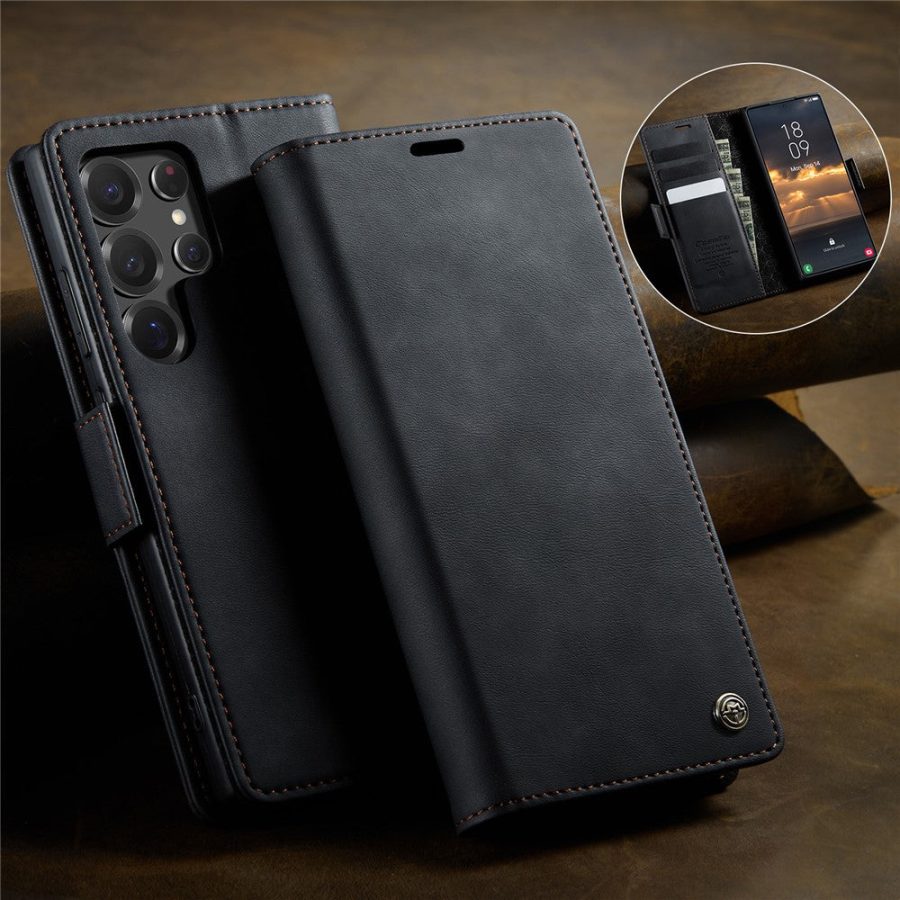 6601159795B-11 CASEME For Samsung Galaxy S22 Ultra Case RFID Blocking Wallet Calf Texture Vegan Leather Flip Cover