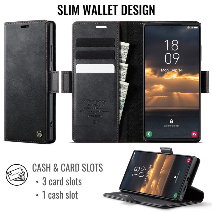 6601159795B-2 CASEME For Samsung Galaxy S22 Ultra Case RFID Blocking Wallet Calf Texture Vegan Leather Flip Cover