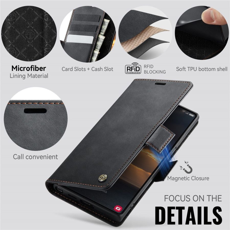 6601159795B-3 CASEME For Samsung Galaxy S22 Ultra Case RFID Blocking Wallet Calf Texture Vegan Leather Flip Cover