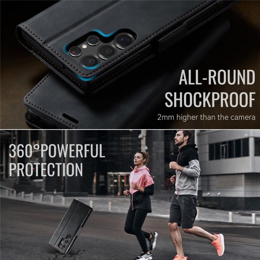 6601159795B-6 CASEME For Samsung Galaxy S22 Ultra Case RFID Blocking Wallet Calf Texture Vegan Leather Flip Cover