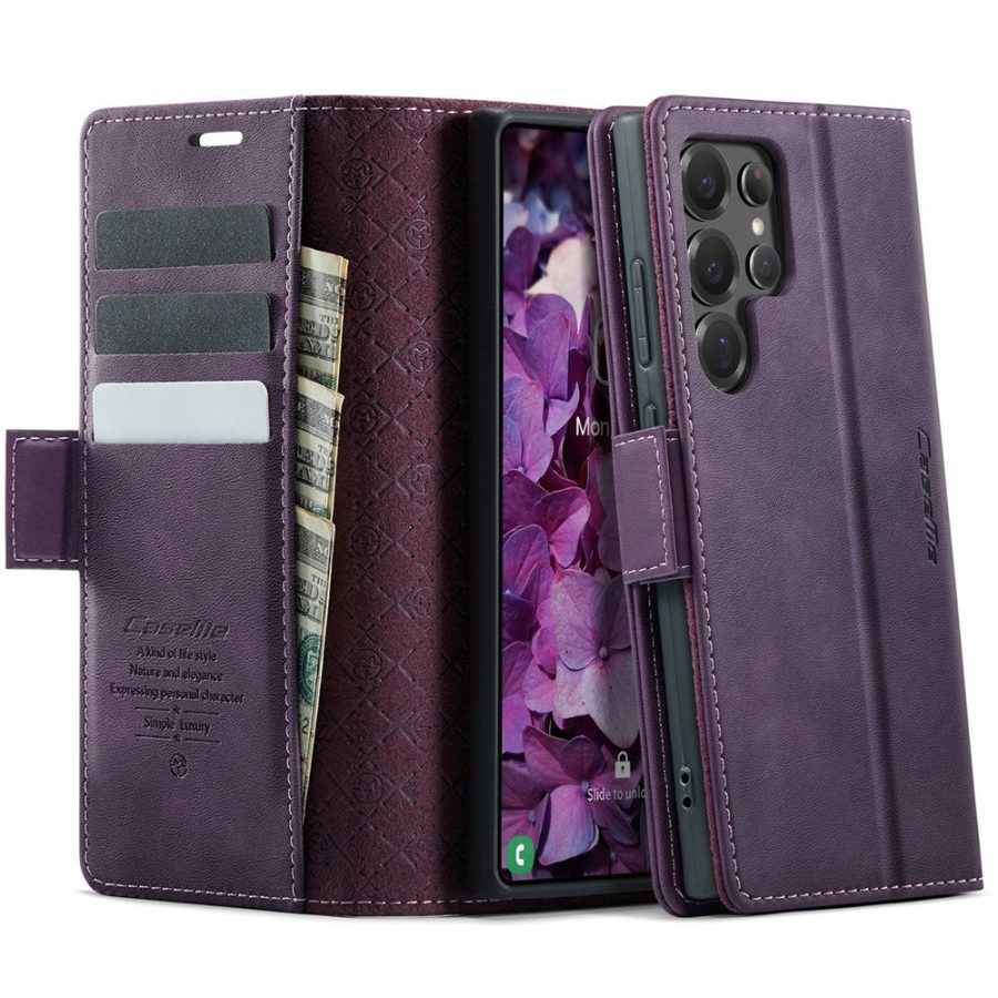 6601159795E-1 CASEME For Samsung Galaxy S22 Ultra Case RFID Blocking Wallet Calf Texture Vegan Leather Flip Cover