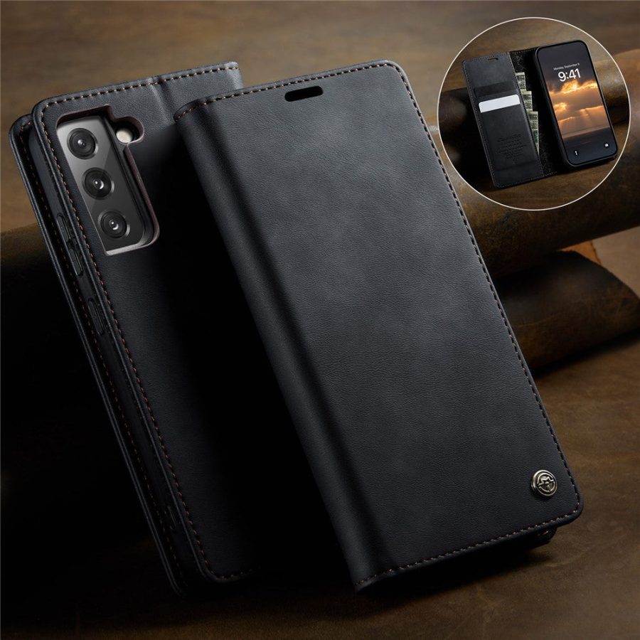 CASEME For Samsung Galaxy S22 Case RFID Blocking Wallet Calf Texture Vegan Leather Flip Cover