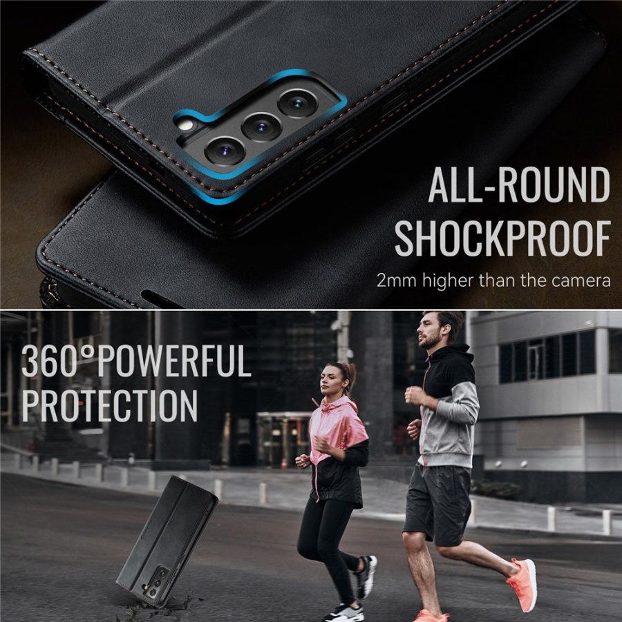 CASEME For Samsung Galaxy S22 Case RFID Blocking Wallet Calf Texture Vegan Leather Flip Cover