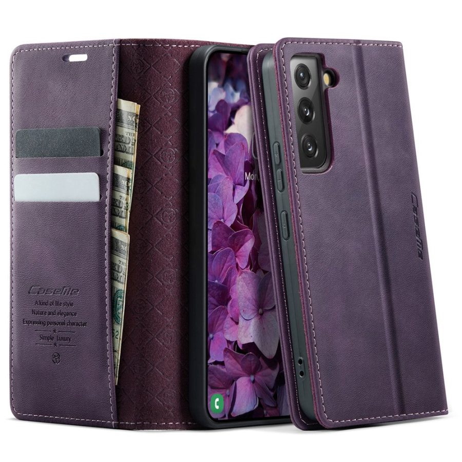 CASEME For Samsung Galaxy S22 Case RFID Blocking Wallet Calf Texture Vegan Leather Flip Cover