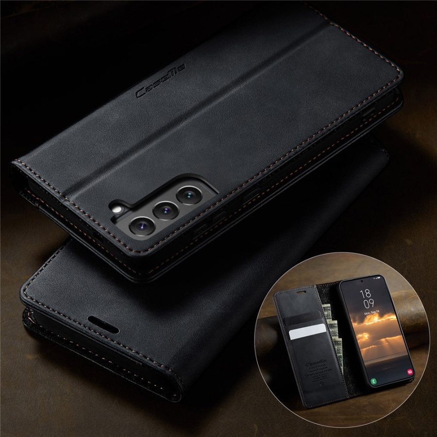 CASEME For Samsung Galaxy S22+ Case RFID Blocking Wallet Calf Texture Vegan Leather Flip Cover
