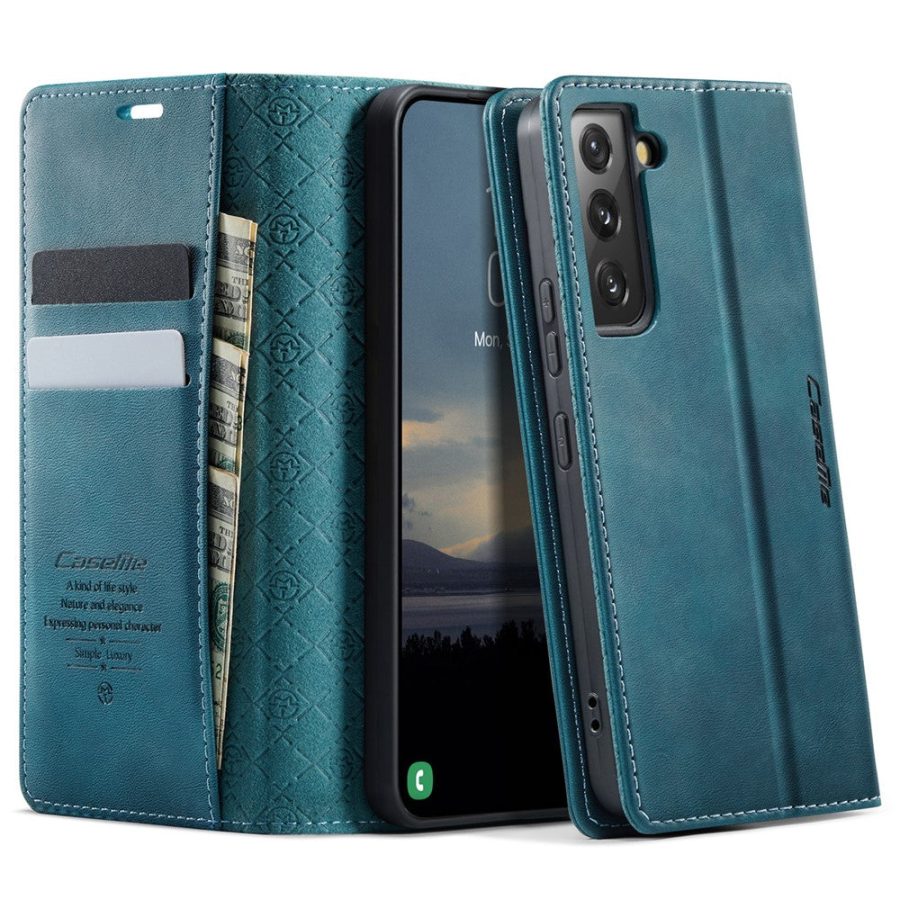 CASEME For Samsung Galaxy S22+ Case RFID Blocking Wallet Calf Texture Vegan Leather Flip Cover