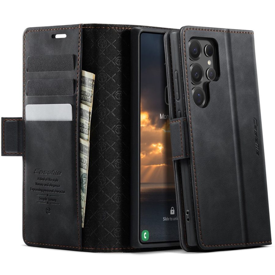 CASEME For Samsung Galaxy S24 Ultra Case RFID Blocking Wallet Calf Texture Vegan Leather Flip Cover