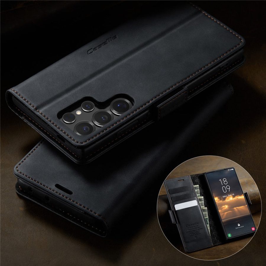 CASEME For Samsung Galaxy S24 Ultra Case RFID Blocking Wallet Calf Texture Vegan Leather Flip Cover
