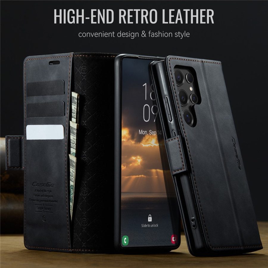 CASEME For Samsung Galaxy S24 Ultra Case RFID Blocking Wallet Calf Texture Vegan Leather Flip Cover