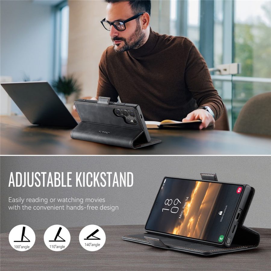CASEME For Samsung Galaxy S24 Ultra Case RFID Blocking Wallet Calf Texture Vegan Leather Flip Cover