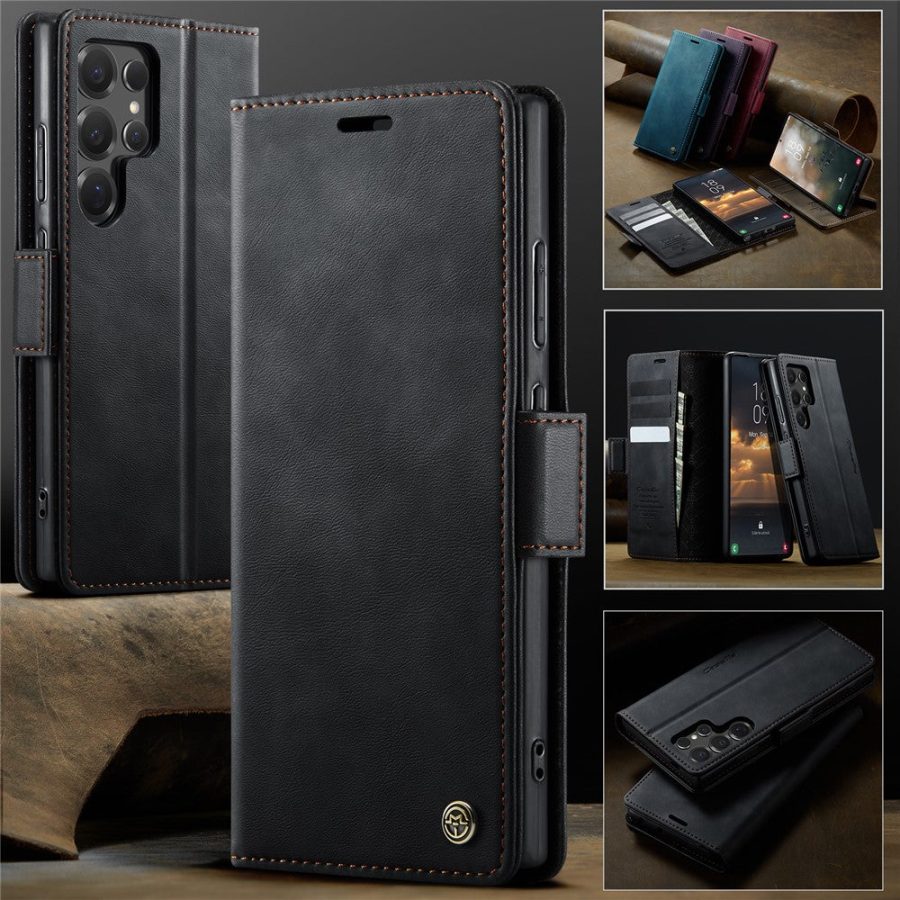 CASEME For Samsung Galaxy S24 Ultra Case RFID Blocking Wallet Calf Texture Vegan Leather Flip Cover