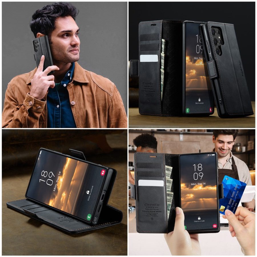 CASEME For Samsung Galaxy S25 Ultra Case RFID Blocking Wallet Calf Texture Vegan Leather Flip Cover