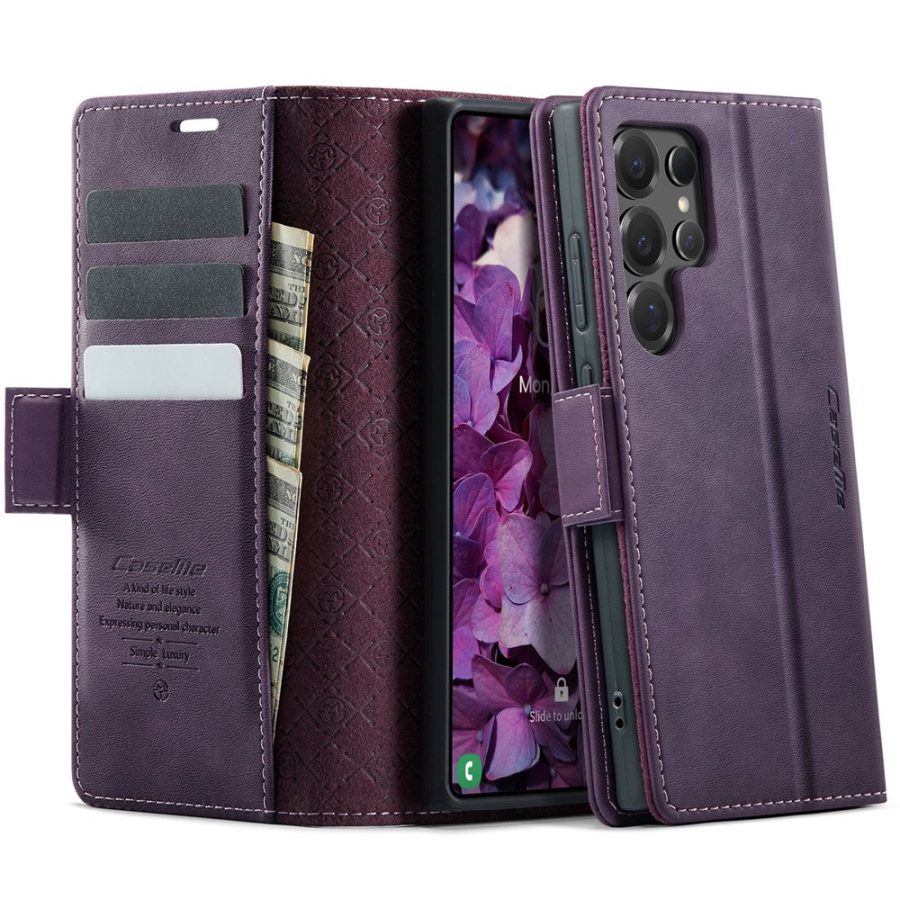 CASEME For Samsung Galaxy S25 Ultra Case RFID Blocking Wallet Calf Texture Vegan Leather Flip Cover