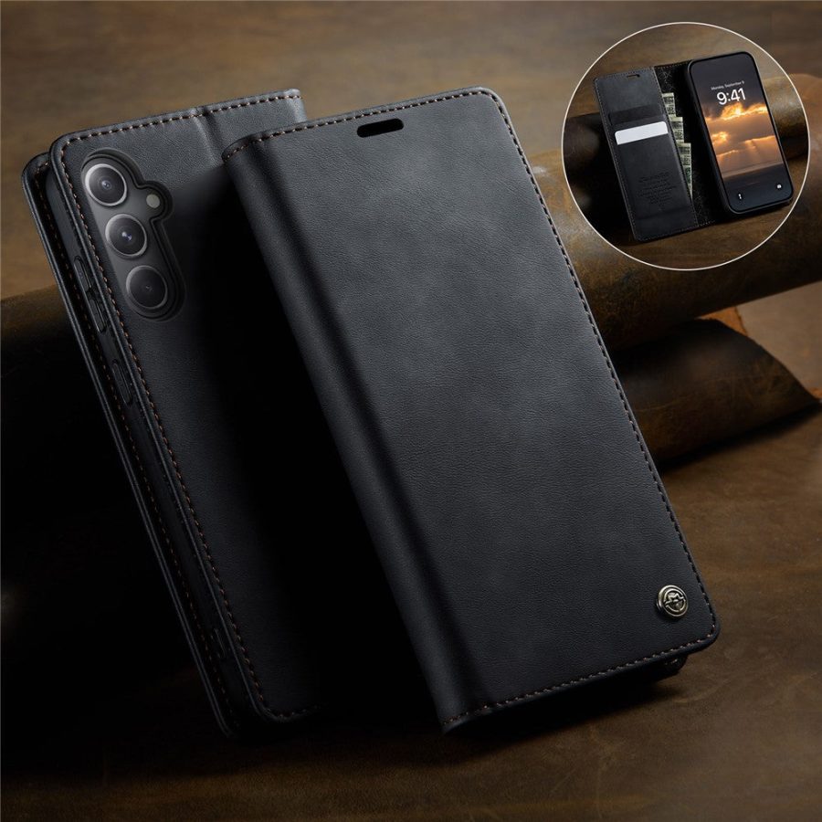 6601159803B-11 CASEME For Samsung Galaxy S23 FE Case RFID Blocking Wallet Calf Texture Vegan Leather Flip Cover