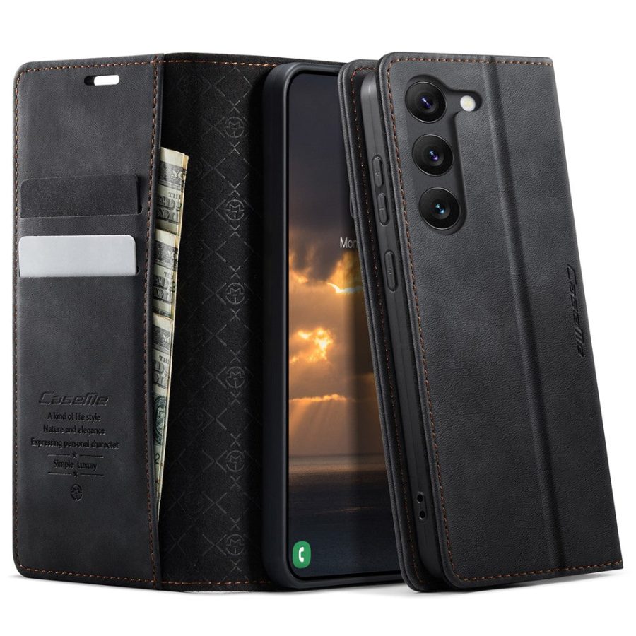 6601160114A-1 CASEME For Samsung Galaxy S23 Case RFID Blocking Wallet Calf Texture Vegan Leather Flip Cover