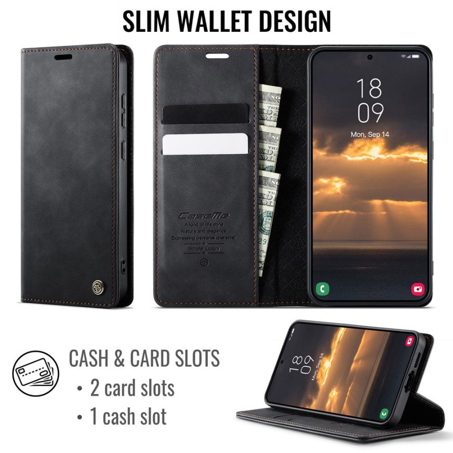 6601160114A-2 CASEME For Samsung Galaxy S23 Case RFID Blocking Wallet Calf Texture Vegan Leather Flip Cover