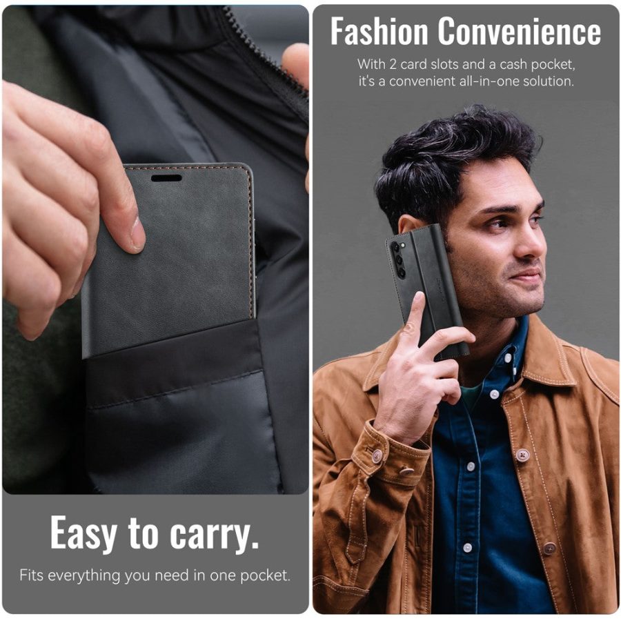 6601160114A-9 CASEME For Samsung Galaxy S23 Case RFID Blocking Wallet Calf Texture Vegan Leather Flip Cover