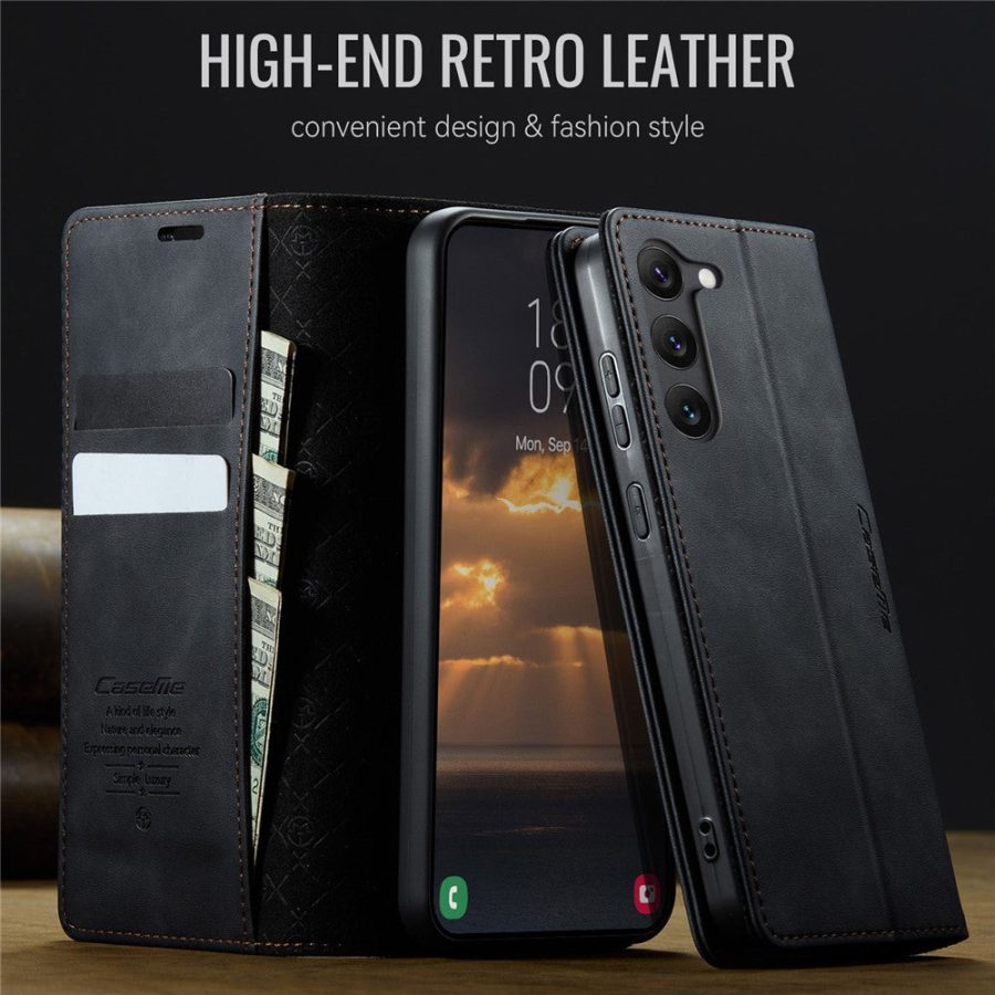 6601160460A-4 CASEME For Samsung Galaxy S23+ Case RFID Blocking Wallet Calf Texture Vegan Leather Flip Cover