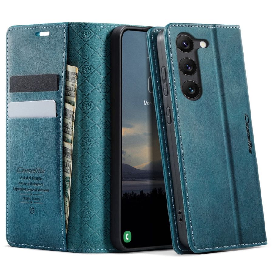 6601160460D-1 CASEME For Samsung Galaxy S23+ Case RFID Blocking Wallet Calf Texture Vegan Leather Flip Cover
