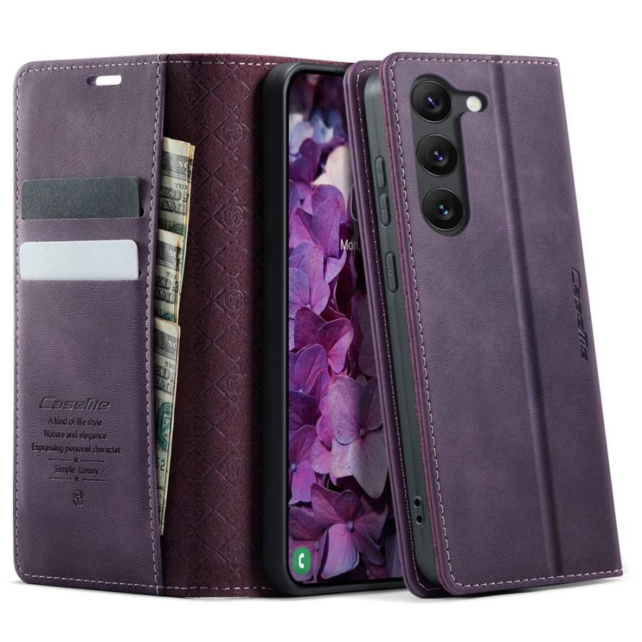 6601160460E-1 CASEME For Samsung Galaxy S23+ Case RFID Blocking Wallet Calf Texture Vegan Leather Flip Cover