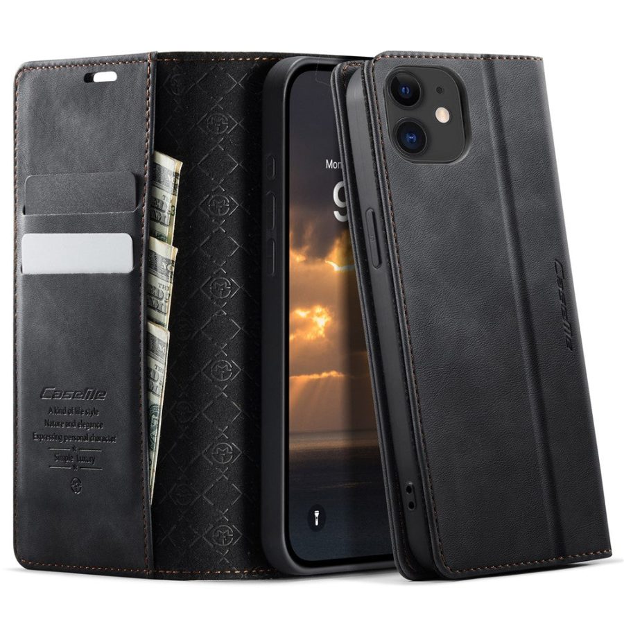 6601160820A-1 CASEME For iPhone 12 Mini Case RFID Blocking Wallet Calf Texture Vegan Leather Flip Cover