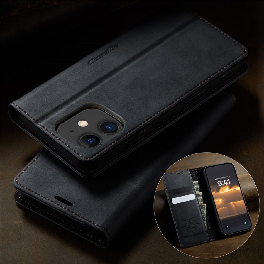 6601160820A-10 CASEME For iPhone 12 Mini Case RFID Blocking Wallet Calf Texture Vegan Leather Flip Cover
