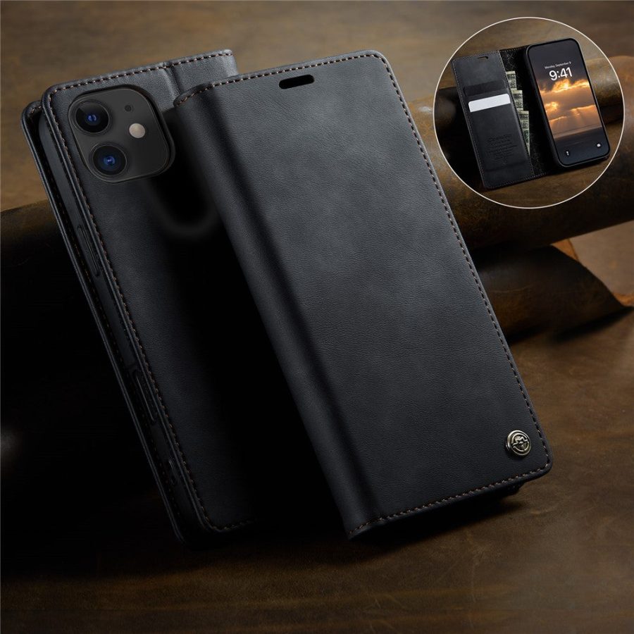 6601160820A-11 CASEME For iPhone 12 Mini Case RFID Blocking Wallet Calf Texture Vegan Leather Flip Cover