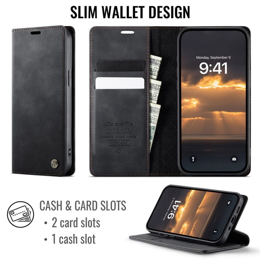 6601160820A-2 CASEME For iPhone 12 Mini Case RFID Blocking Wallet Calf Texture Vegan Leather Flip Cover