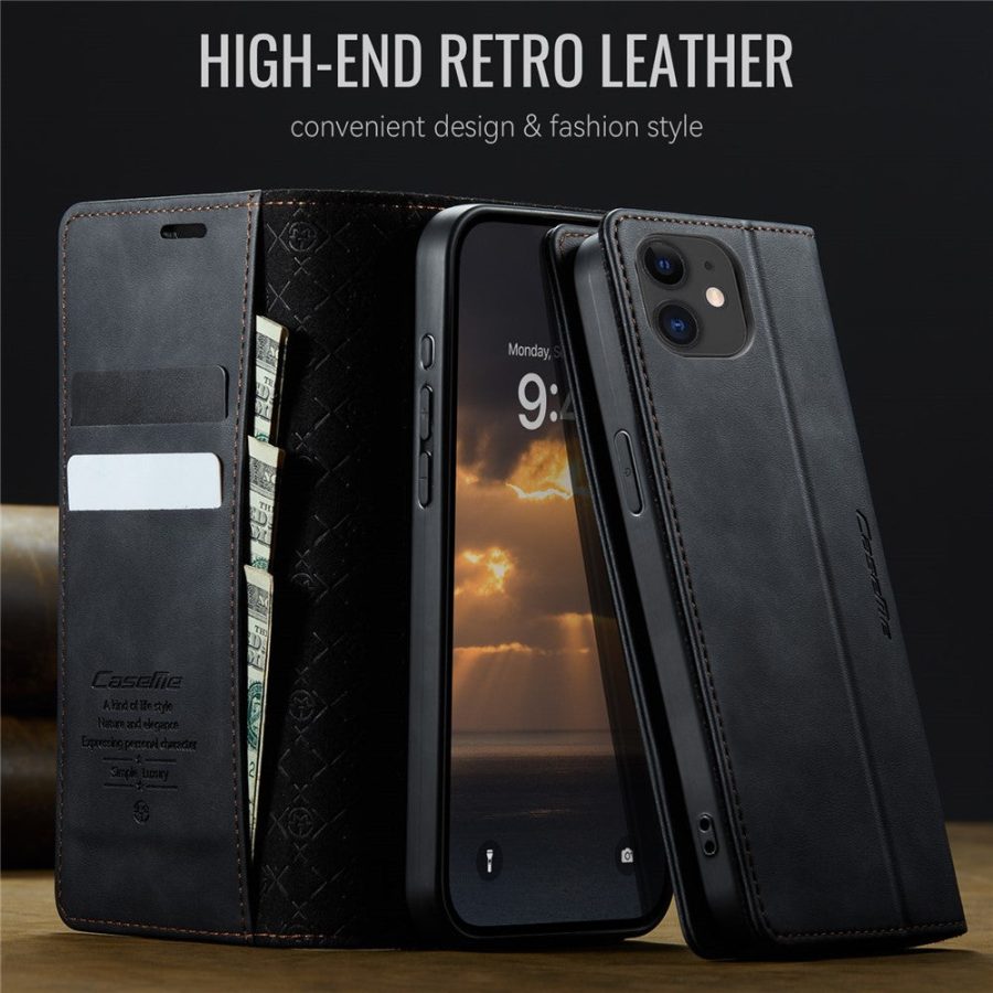 6601160820A-4 CASEME For iPhone 12 Mini Case RFID Blocking Wallet Calf Texture Vegan Leather Flip Cover