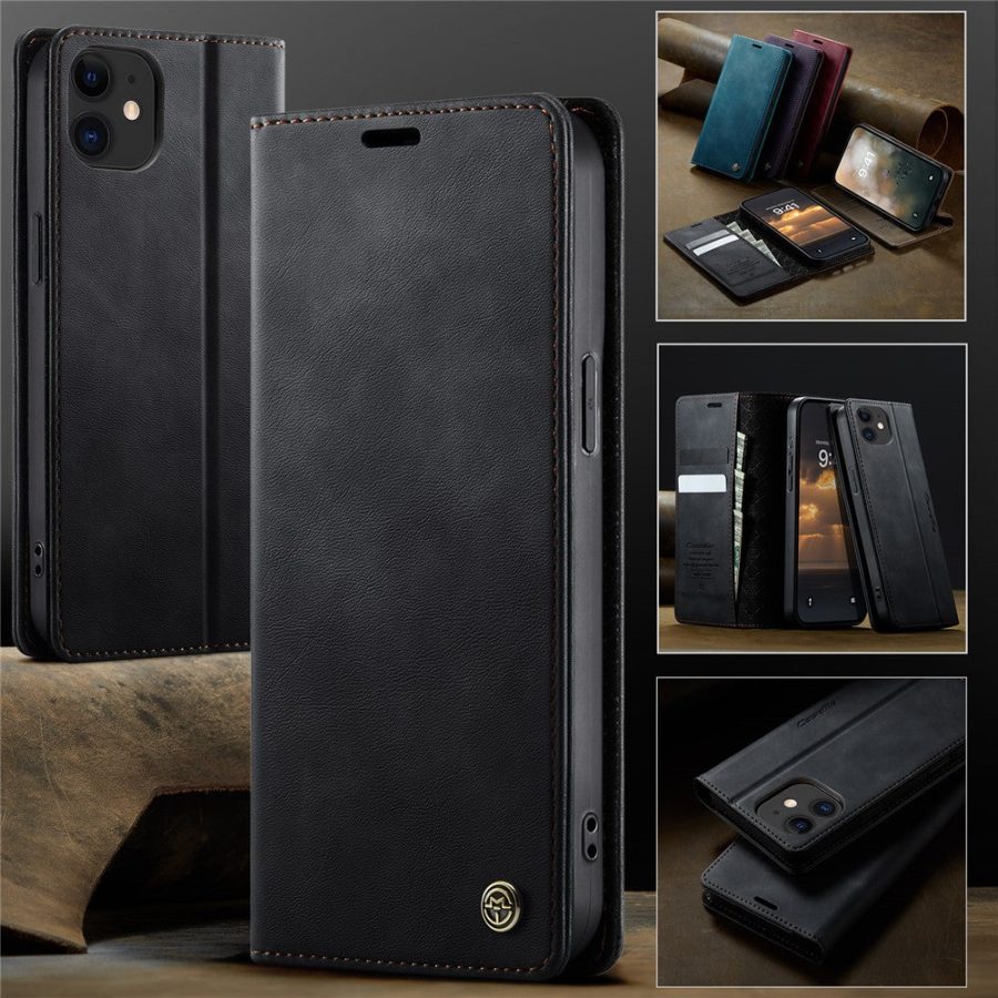 6601160820A-7 CASEME For iPhone 12 Mini Case RFID Blocking Wallet Calf Texture Vegan Leather Flip Cover