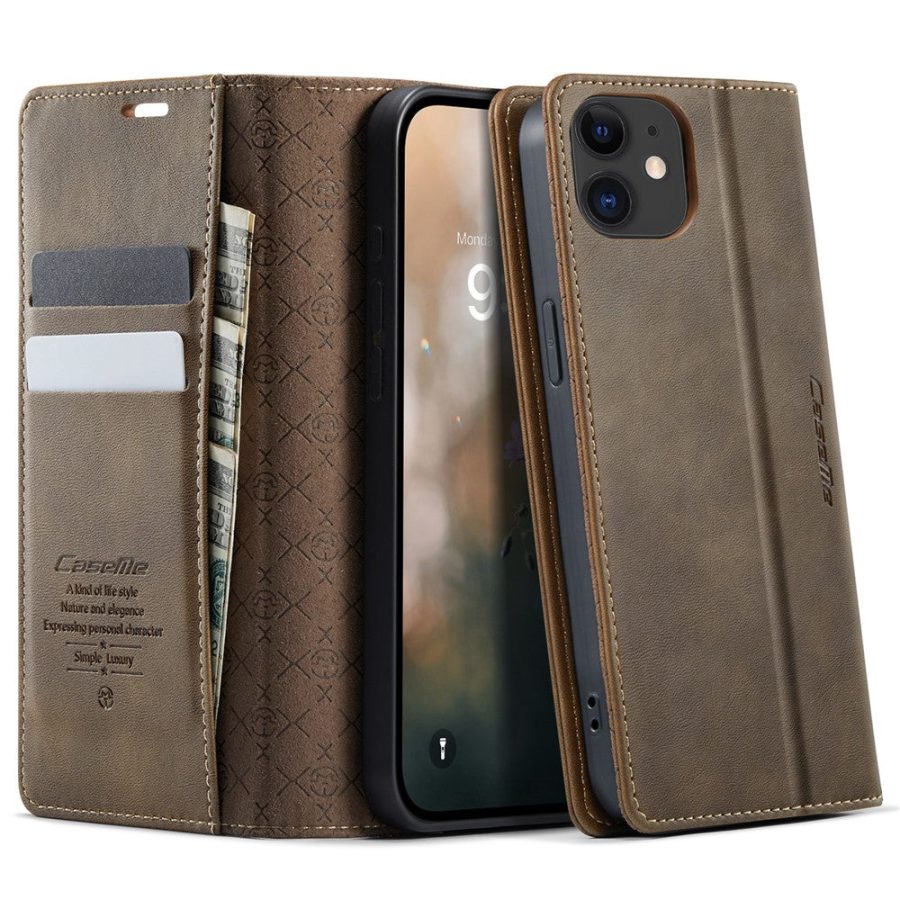 6601160820B-1 CASEME For iPhone 12 Mini Case RFID Blocking Wallet Calf Texture Vegan Leather Flip Cover