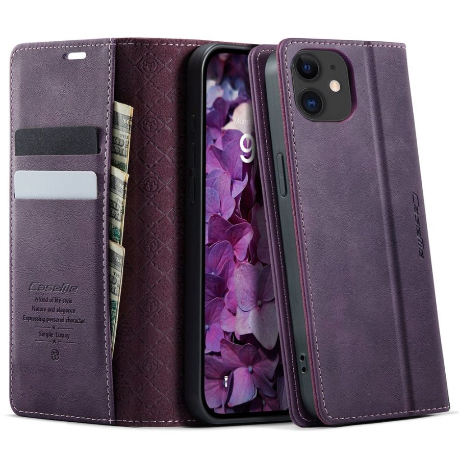 6601160820E-1 CASEME For iPhone 12 Mini Case RFID Blocking Wallet Calf Texture Vegan Leather Flip Cover
