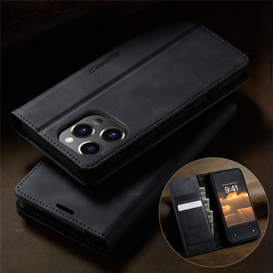 6601160821A-10 CASEME For iPhone 12 Pro Max Case RFID Blocking Wallet Calf Texture Vegan Leather Flip Cover